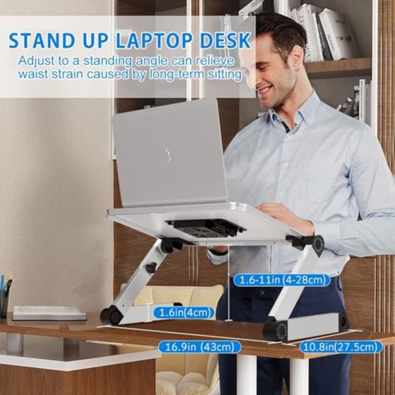 Laptop Stand, Adjustable Height for Desk, Portable Lap Table with Cooling Fan for 15.6 Inch Notebook Lightweight Foldable Computer Riser for Couch Bed Sofa Home Office - Image 3