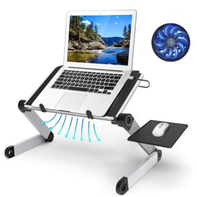 Laptop Stand, Adjustable Height for Desk, Portable Lap Table with Cooling Fan for 15.6 Inch Notebook Lightweight Foldable Computer Riser for Couch Bed Sofa Home Office - Image 1