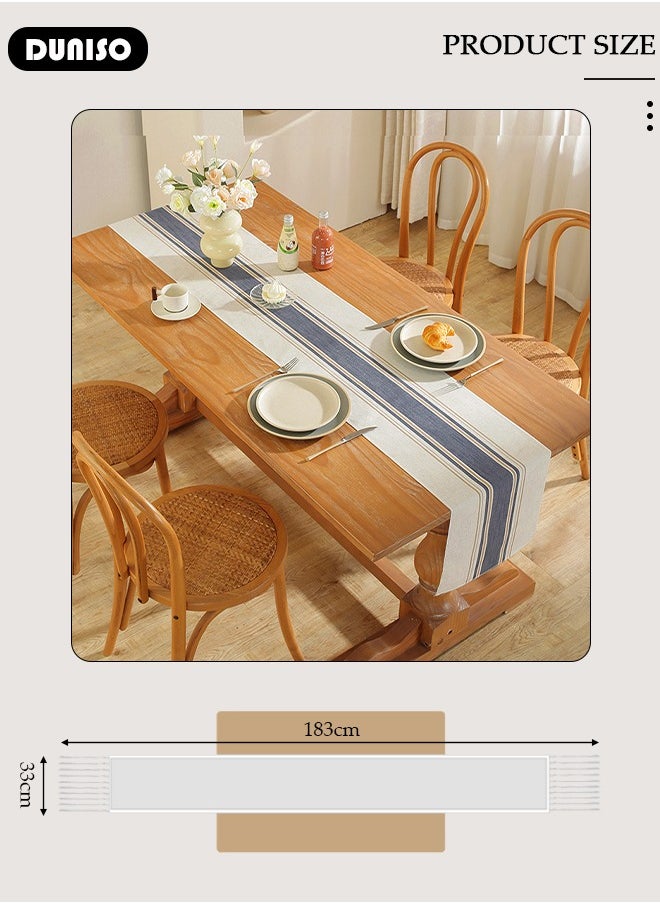 DUNISO Table Runner, 30*180 CM Boho Table Runner for Modern Farmhouse Decor, Natural Cotton Woven Runner with Tassels for Wedding Party Farmhouse Dining Table Decor  - Image 4