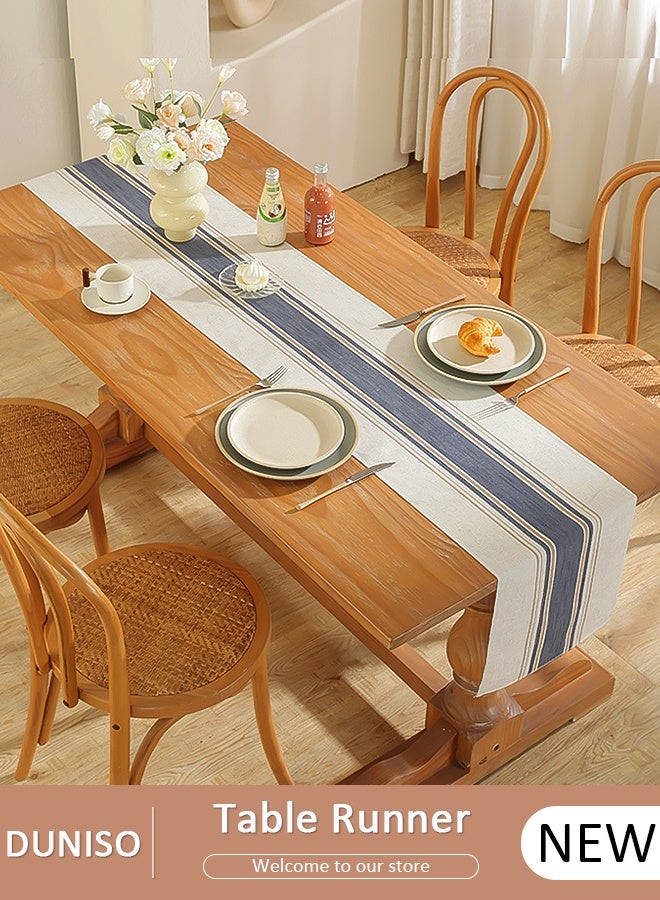 DUNISO Table Runner, 33*183 CM Boho Table Runner for Modern Farmhouse Decor, Natural Cotton Woven Runner with Tassels for Wedding Party Farmhouse Dining Table Decor - Image 1