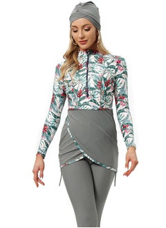 NIBEMINENT 3-Piece Women Print Conservative Swimsuit Set Muslim Sun Protection Swimwear Swimming Trousers Ladies Beachwear Skirt Bikini Arab Dress  - Image 1