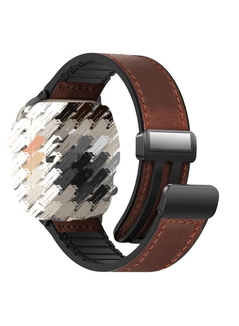 Magnetic Leather Watch Band for  Ultra, 49mm 45mm 44mm 42mm, Magnetic Buckle Replacement Genuine Leather Strap for Apple Watch Series, Brown  - Image 1