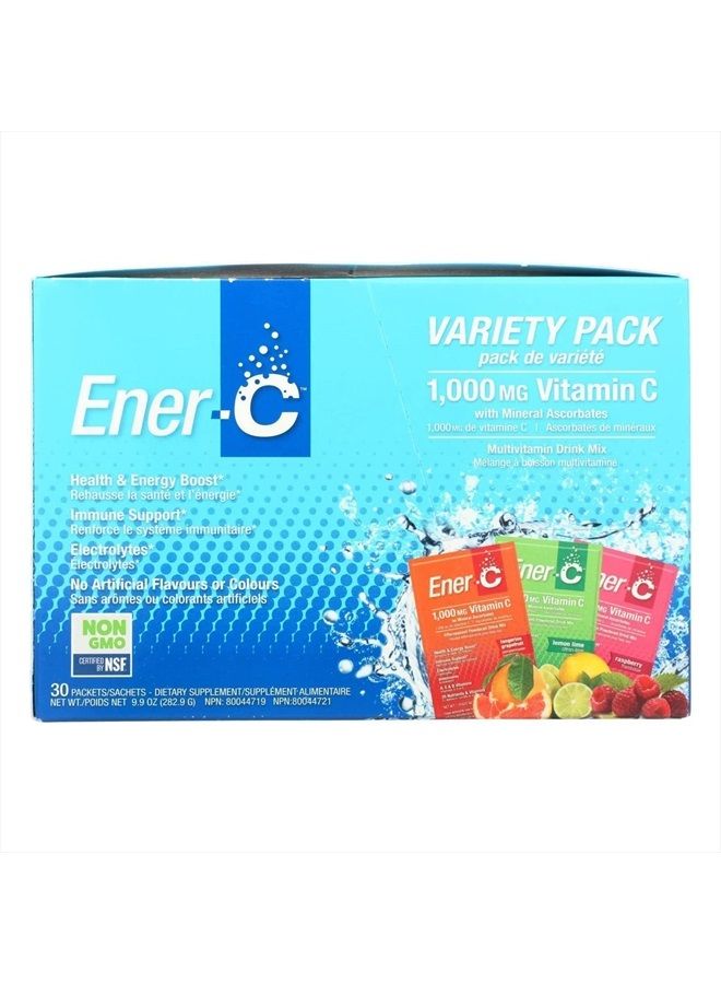 Ener-C Variety Pack Multivitamin Drink Mix, 1000mg Vitamin C, Non-GMO, Vegan, Real Fruit Juice Powders, Natural Immunity Support, Electrolytes, Gluten Free, 30 Count (Pack of 1) - Image 1