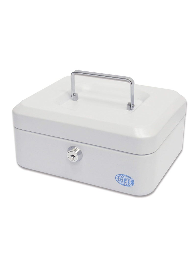 FIS FIS Cash Box Steel White Color With key lock, 200 x 160 x 90 mm, 8 Inch Lock Size - FSCPTS0032WT  - Image 1