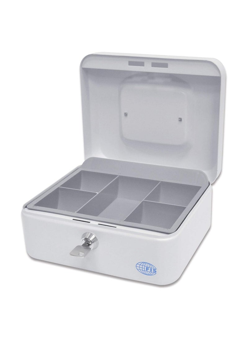 FIS FIS Cash Box Steel White Color With key lock, 200 x 160 x 90 mm, 8 Inch Lock Size - FSCPTS0032WT  - Image 2