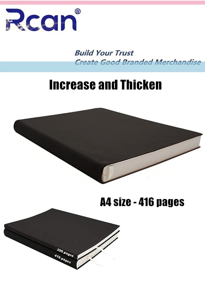 Rcan - A4 Notebook Thickened 416 Pages Pu Leather Soft Cover Large Ultra Thick Diary Horizontal Line Retro Solid Color Notepad Meeting Record Book Suitable for Business Office School Student Family Writing - Image 1