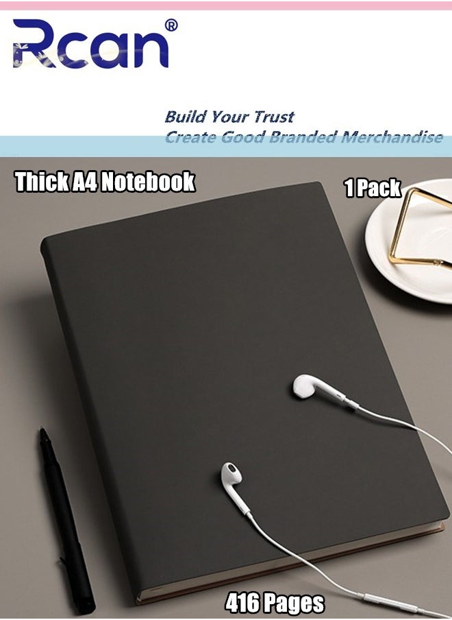 Rcan - A4 Notebook Thickened 416 Pages Pu Leather Soft Cover Large Ultra Thick Diary Horizontal Line Retro Solid Color Notepad Meeting Record Book Suitable for Business Office School Student Family Writing - Image 1