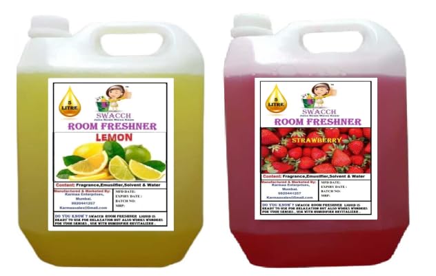 swacch Room Freshner For Home Car Wash Room instant Refreshing Fragrance I EcoFriendly Formula I Skin Friendly I Ready to use I Water Based I Lemon Strawberry 5 Litre Combo Pack of 2  - Image 1