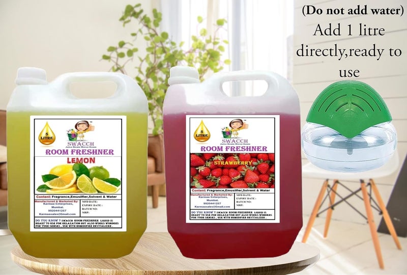 swacch Room Freshner For Home Car Wash Room instant Refreshing Fragrance I EcoFriendly Formula I Skin Friendly I Ready to use I Water Based I Lemon Strawberry 5 Litre Combo Pack of 2  - Image 2