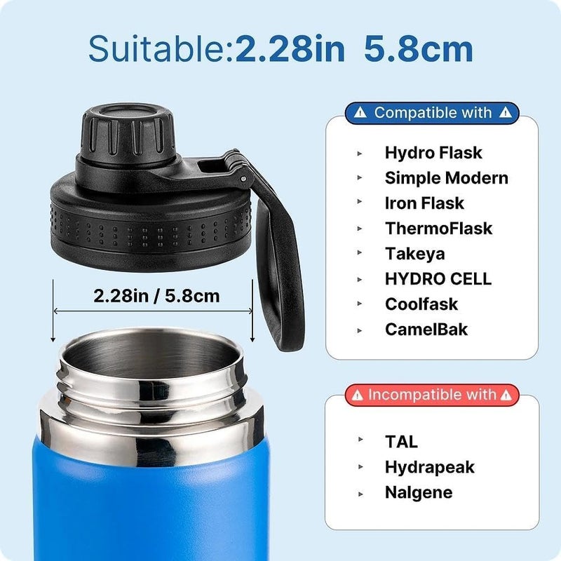 Prurex Spout Lid Replacement for Thermoflask, Takeya, Simple Modern, IRON Â°FLASK - Wide Mouth 12/16/18/22/32/40/64oz Water Bottles | BPA-Free Leakproof Sport Cap with Handle (2.28" Diameter 1 pack) - Image 5
