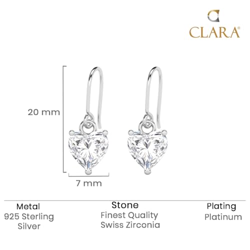 CLARA 925 Sterling Silver Heart's Desire Solitaire Dangle Drop Earrings | Platinum Plated, Swiss Zirconia |Gift for Women and Girls - Image 5