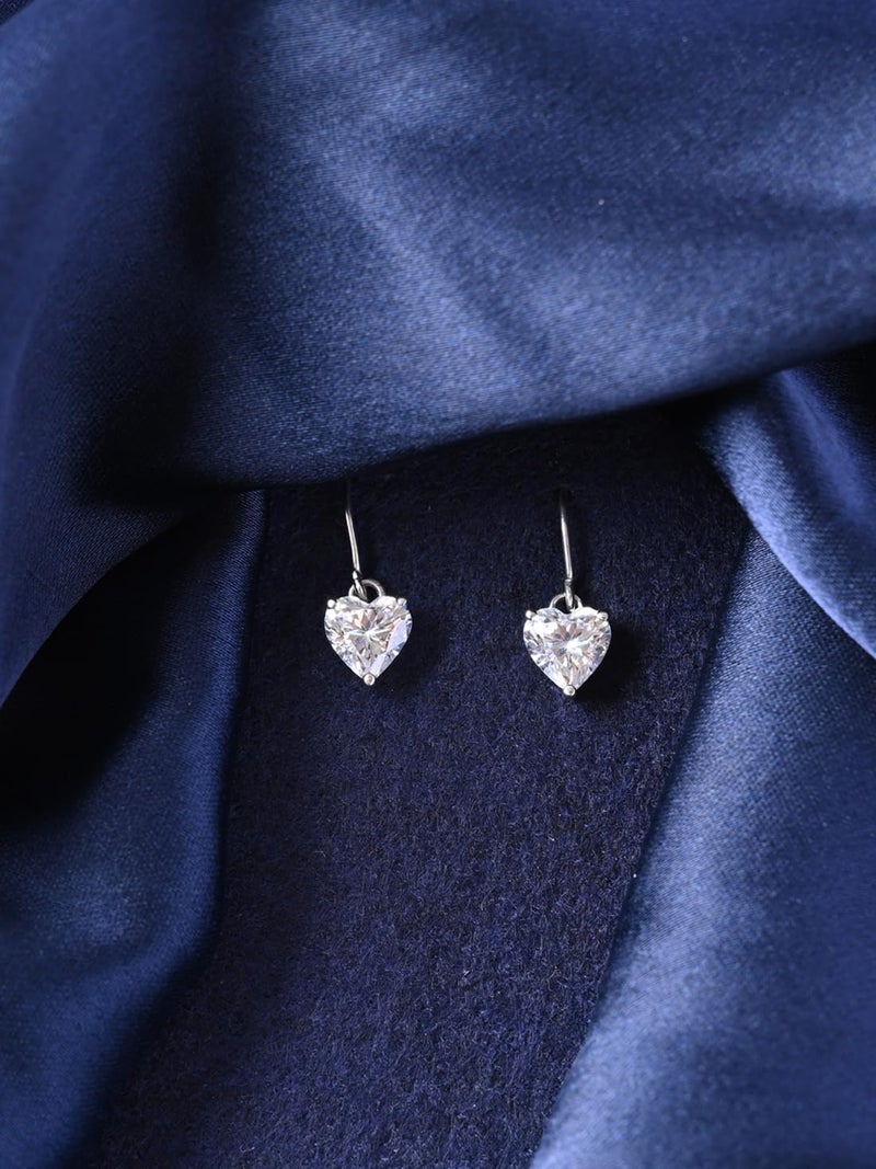 CLARA 925 Sterling Silver Heart's Desire Solitaire Dangle Drop Earrings | Platinum Plated, Swiss Zirconia |Gift for Women and Girls - Image 2