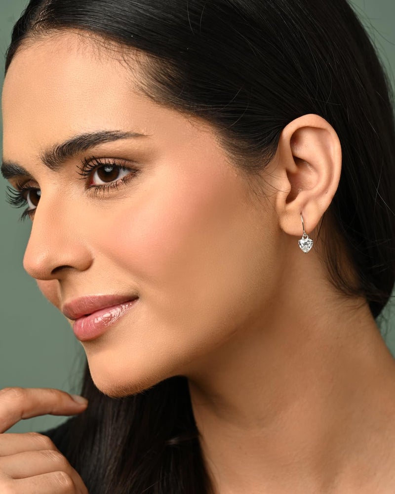 CLARA 925 Sterling Silver Heart's Desire Solitaire Dangle Drop Earrings | Platinum Plated, Swiss Zirconia |Gift for Women and Girls - Image 3