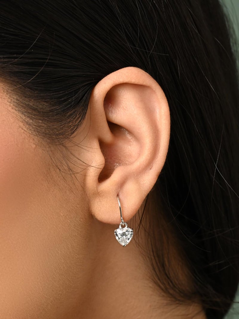 CLARA 925 Sterling Silver Heart's Desire Solitaire Dangle Drop Earrings | Platinum Plated, Swiss Zirconia |Gift for Women and Girls - Image 4