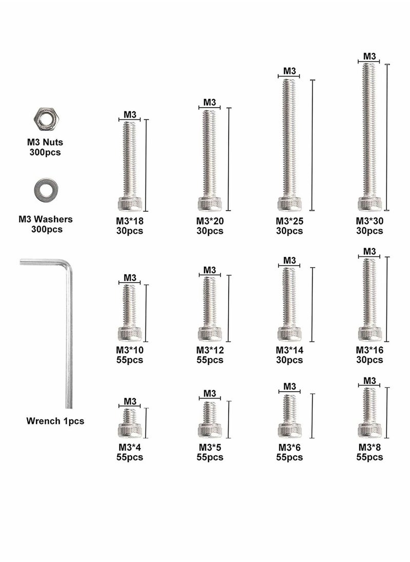 SYOSI - 1110pcs M3 Stainless Steel Screws Bolts Nuts Lock and Flat Gasket Washers Assortment Kit Precise Metric Screws and Nuts Set with 1Piece Hex Keys for Free included Tool Box - Image 1