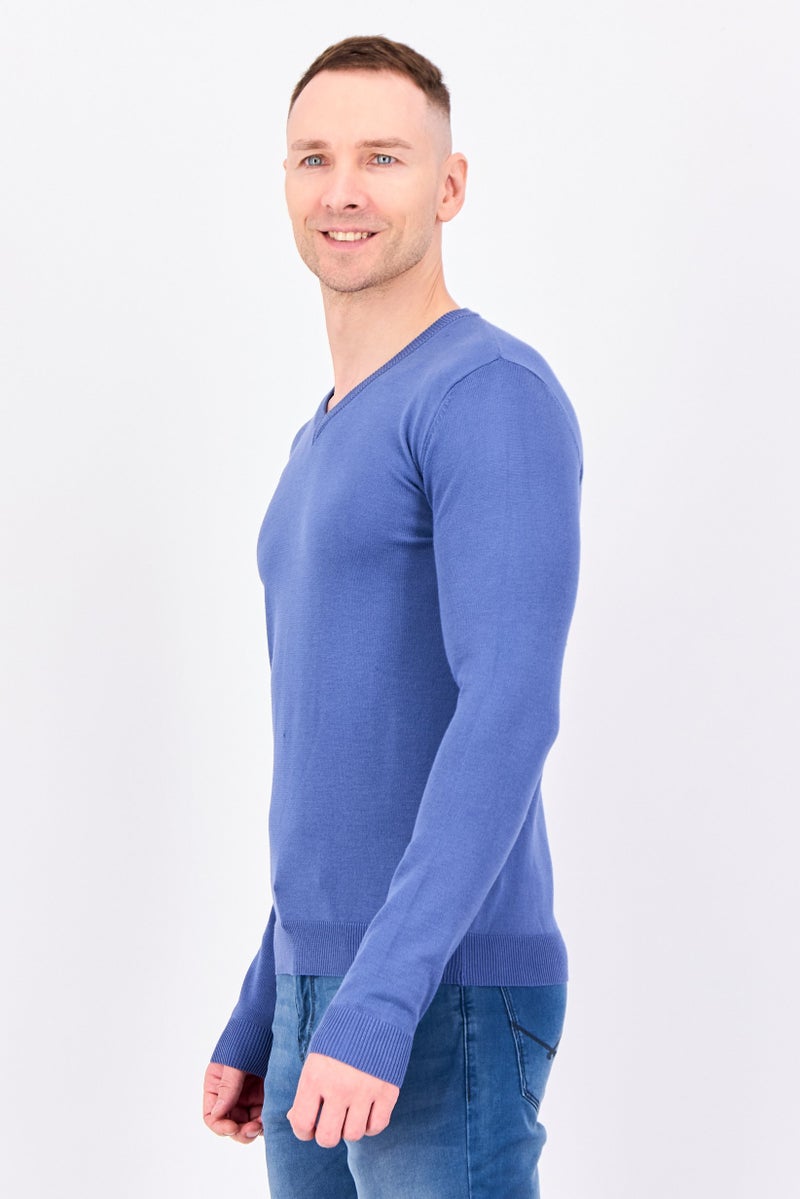 Sorbino Men V Neck Knitted Long Sleeve Sweater, Blue - Image 2