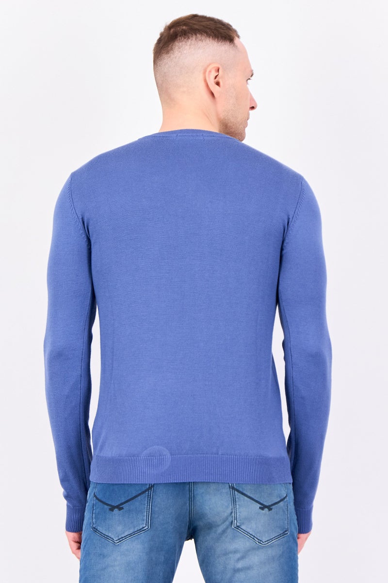 Sorbino Men V Neck Knitted Long Sleeve Sweater, Blue - Image 3