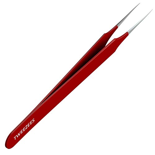 Ingrown Hair Tweezers Pointed Tip Red Precision Stainless Steel Extra Sharp and Perfectly Aligned for Ingrown Hair Treatment Splinter Removal For Men and Women By Tweezees