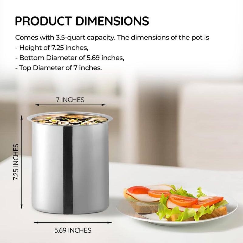 OCSParts OCS Parts 3.5 Quart Bain Marie Pot | 7-3/4" x 5-11/16" Stainless Steel Pot for Warm or Cold Food, Sauces, Soups, or Organizing Cooking Utensils - Image 4