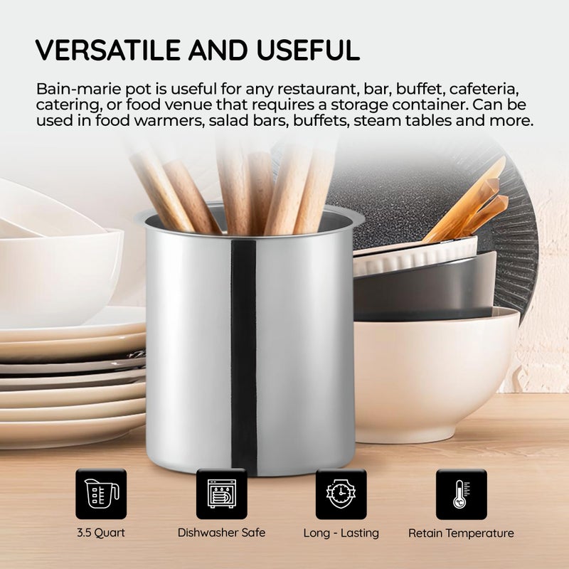 OCSParts OCS Parts 3.5 Quart Bain Marie Pot | 7-3/4" x 5-11/16" Stainless Steel Pot for Warm or Cold Food, Sauces, Soups, or Organizing Cooking Utensils - Image 3