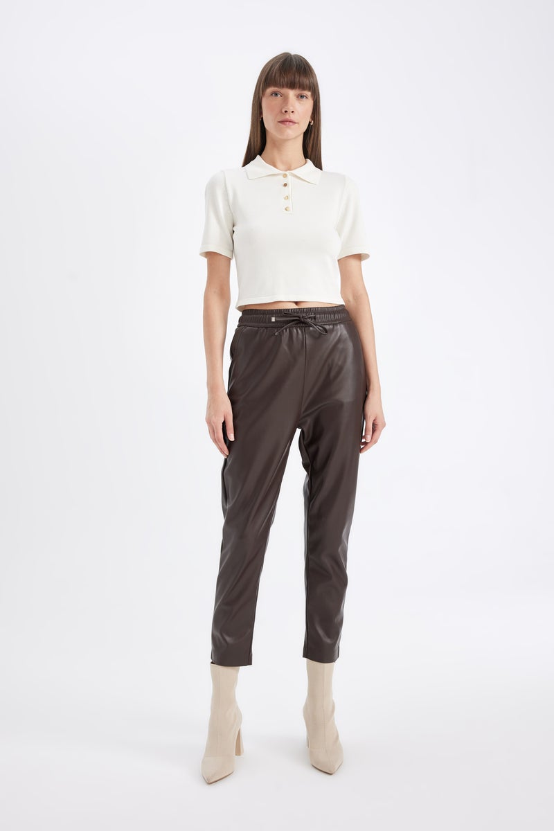 DeFacto Woman Fitted Polo Neck Short Sleeve Knit T-Shirt - Image 2