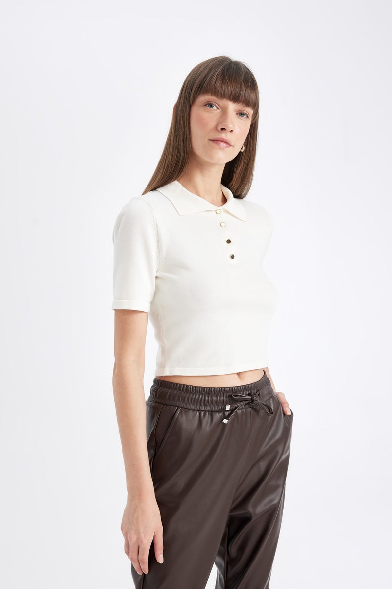 DeFacto Woman Fitted Polo Neck Short Sleeve Knit T-Shirt - Image 5