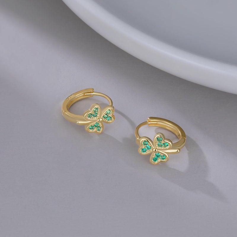 SLUYNZ 925 Sterling Silver Green Love Clover Hoop Earrings for Women Teen Girls Irish Shamrock Huggie Earrings (B-Yellow) - Image 5