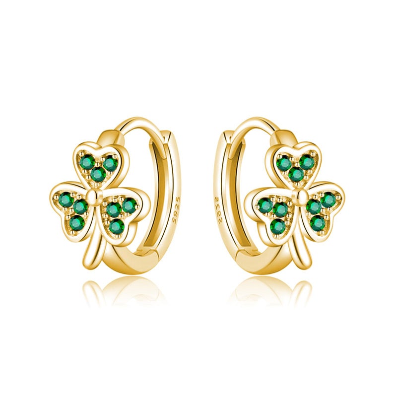 SLUYNZ 925 Sterling Silver Green Love Clover Hoop Earrings for Women Teen Girls Irish Shamrock Huggie Earrings (B-Yellow) - Image 1