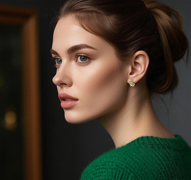 SLUYNZ 925 Sterling Silver Green Love Clover Hoop Earrings for Women Teen Girls Irish Shamrock Huggie Earrings (B-Yellow) - Image 3