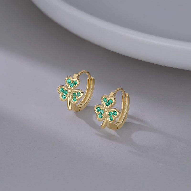 SLUYNZ 925 Sterling Silver Green Love Clover Hoop Earrings for Women Teen Girls Irish Shamrock Huggie Earrings (B-Yellow) - Image 4
