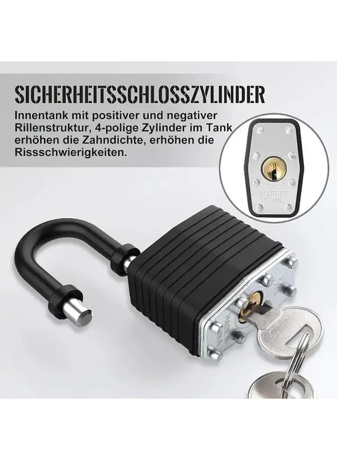 Heavy Duty Waterproof Rustproof Steel Padlock Black Short Shackle With 2 Keys - Image 3