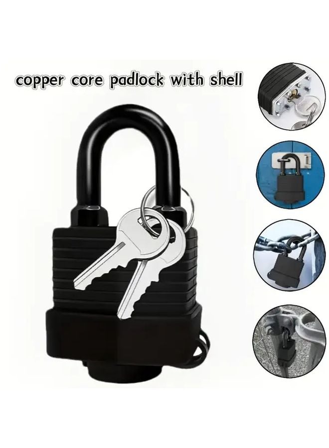 Heavy Duty Waterproof Rustproof Steel Padlock Black Short Shackle With 2 Keys - Image 2