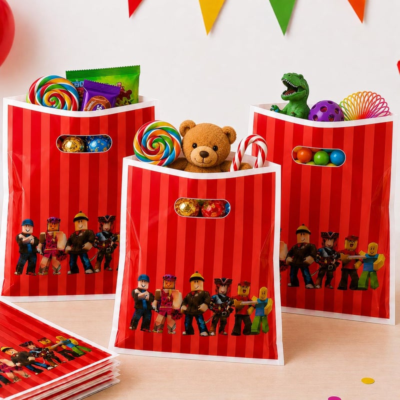 IndoTribe 30 Pcs Game Theme Gift Bags with Handles Goodie Bags Party Favor Bags Plastic Bags for Treats Gifts and Return Gift Pixel Birthday Party Favors Video Game Party Supplies - Image 2