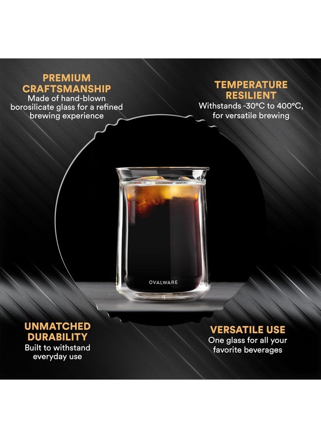 OVALWARE Double Wall Single Lip Insulated Glass Cup, Set of 2 (12oz / 350ml) - Borosilicate Glass For Coffee, Tea, Whiskey, Cocktails & All Beverages - Minimalistic & Durable Double-Wall Drinking Mug - Image 3