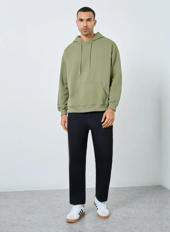 Styli Styli Olive Textured Knit Oversized Hoodie