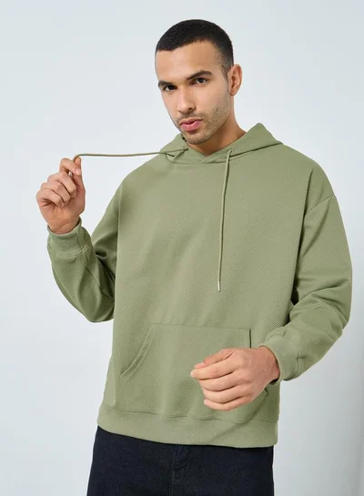 Styli Styli Olive Textured Knit Oversized Hoodie