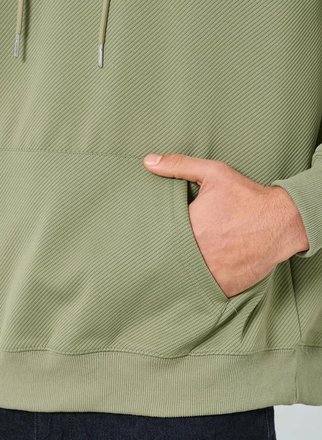 Styli Styli Olive Textured Knit Oversized Hoodie