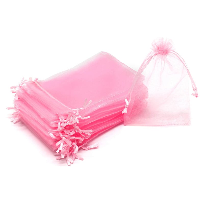 Bezall 100Pcs Organza Bags with Drawstring 35x45 inch Pink Baby Shower Favor Bags for Girls Mesh Jewelry Gift Pouches Wedding Party Candy Bags