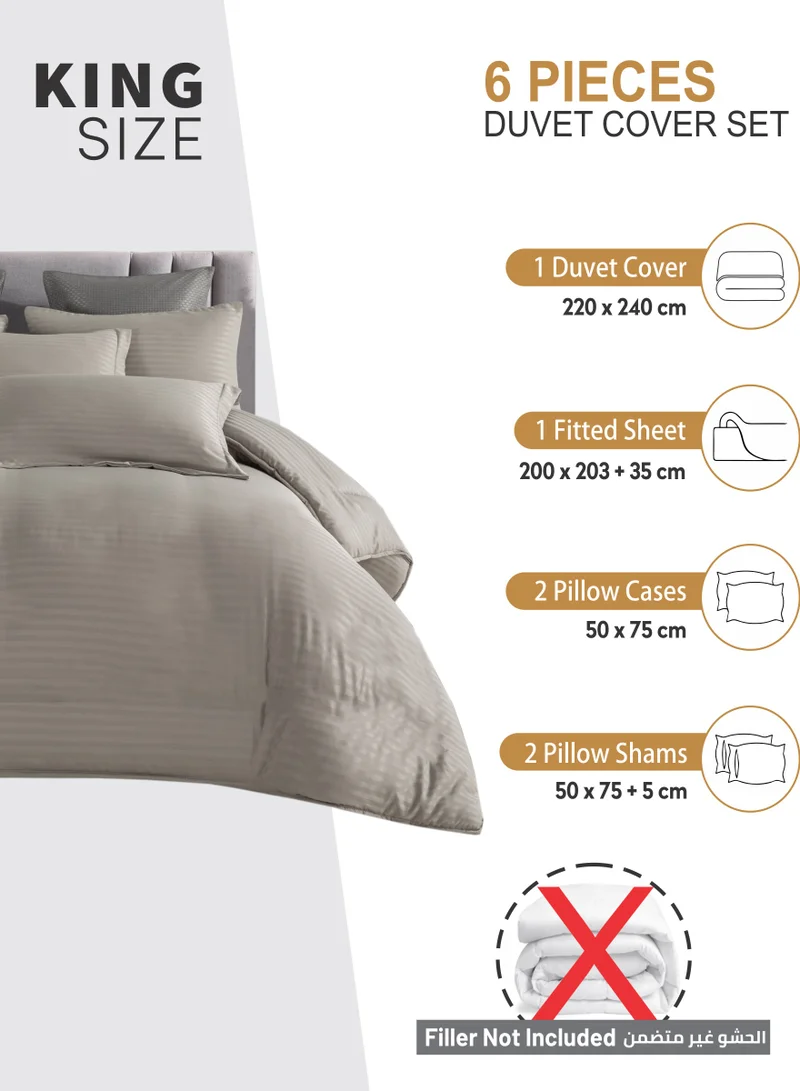Donetella Duvet Set 6-Pcs King Size Striped Microfiber Bed Set With 1 Duvet Cover(220 x 240 CM) 1 Fitted Sheet 2 Pillow Sham And 2 Pillowcases(Without Filler),Ansonia