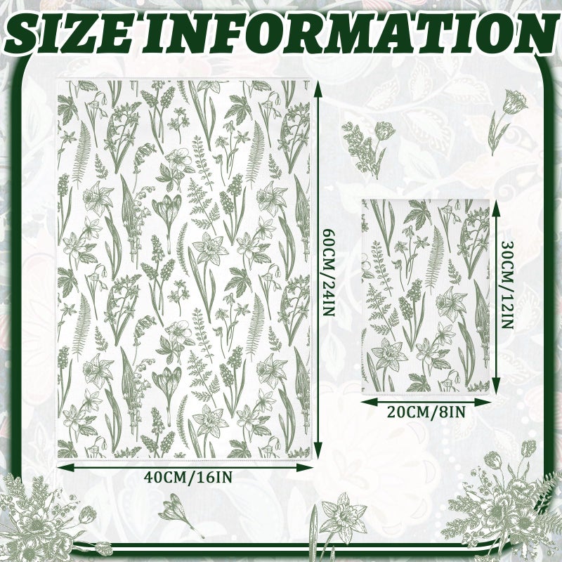 Boyiee 6 Sets Sage Green Kitchen Towels Set Vintage Floral Dish Tea Towels Absorbent Wildflower Dishtowels 24"x16" Forest Hand Wash Cloth for Farmhouse Kitchen Bathroom Housewarming Gift - Image 4