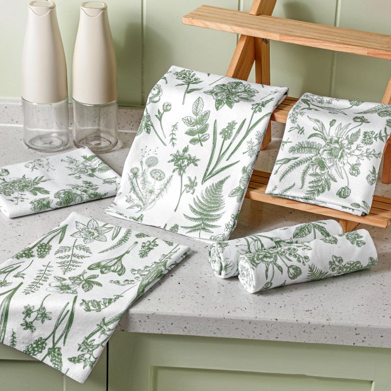 Boyiee 6 Sets Sage Green Kitchen Towels Set Vintage Floral Dish Tea Towels Absorbent Wildflower Dishtowels 24"x16" Forest Hand Wash Cloth for Farmhouse Kitchen Bathroom Housewarming Gift - Image 2