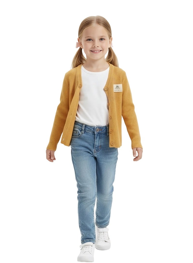 ويني بي سترة كارديجان للبنات، أزرار سفلية محبوكة مفتوحة من الأمام للأطفال الصغار (1-7 سنوات)، كارديجان محبوك مضلع بلون الحلوى - Image 2