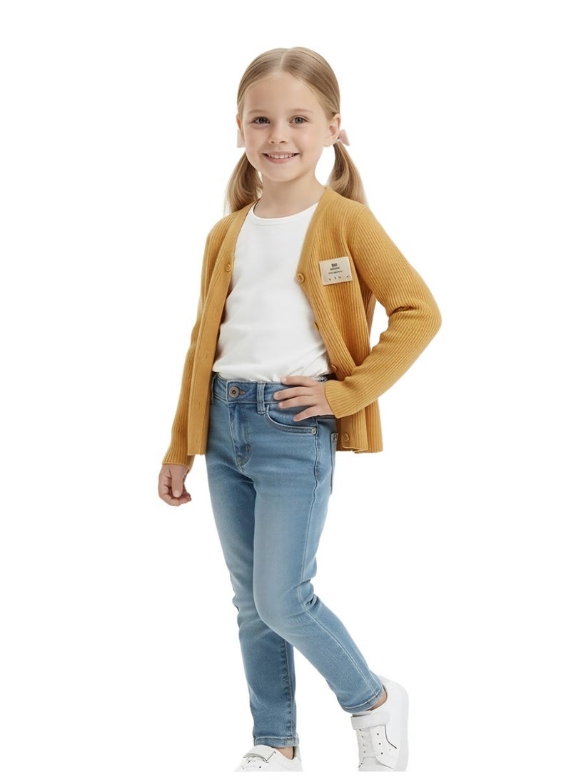 ويني بي سترة كارديجان للبنات، أزرار سفلية محبوكة مفتوحة من الأمام للأطفال الصغار (1-7 سنوات)، كارديجان محبوك مضلع بلون الحلوى - Image 3