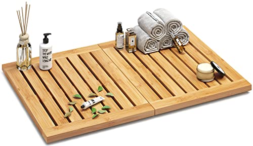 viewcare Waterproof Bamboo Bath Mat for Shower, Foldable | Non-Slip | Heavy Duty, Wooden Bath Mat, Floor Mat and Doormat for Indoor Outdoor, 23.4in x 15.6in - Image 1