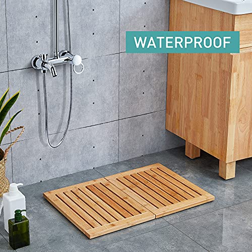viewcare Waterproof Bamboo Bath Mat for Shower, Foldable | Non-Slip | Heavy Duty, Wooden Bath Mat, Floor Mat and Doormat for Indoor Outdoor, 23.4in x 15.6in - Image 2