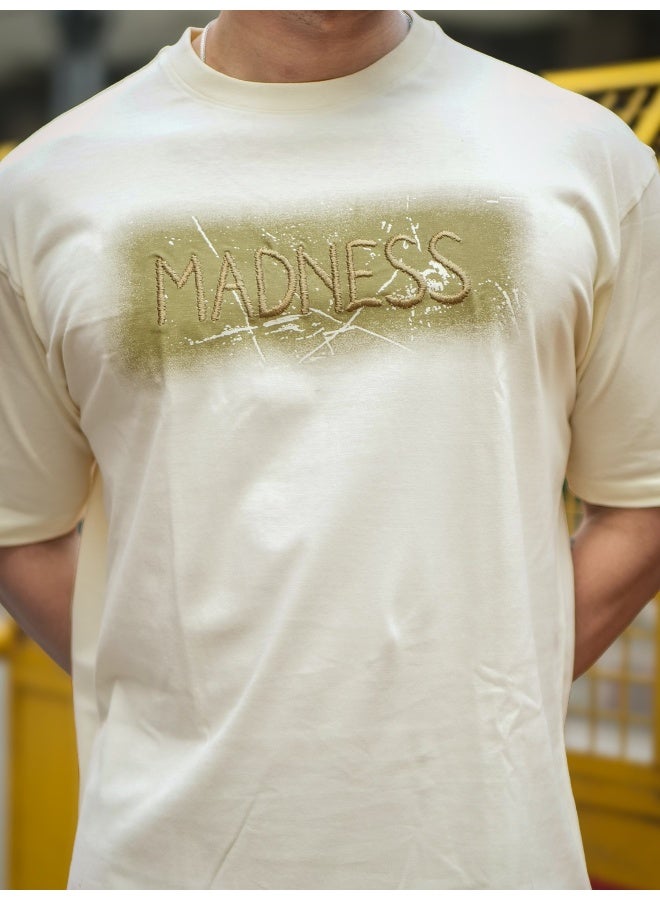 Maniac Maniac Mens Embroidery Round Neck Half Sleeve Cream and Green Cotton T-Shirt  - Image 5