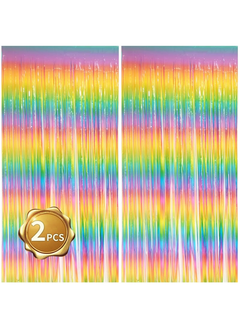 BEISHIDA BEISHIDA 2 Pack Light Rainbow Foil Fringe Curtain Assorted Colorful Tinsel Metallic Curtains Photo Backdrop for Birthday Party Wedding Engagement Bridal Shower 328 x 656 ft 