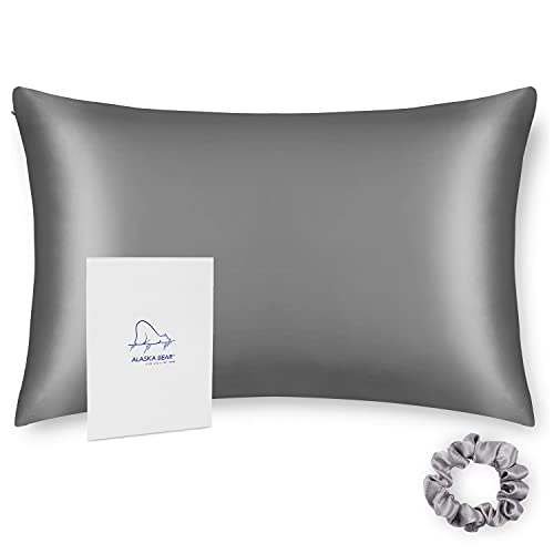 ALASKA BEAR Silk Pillowcase Men Women Beauty Anti Face Wrinkle Pillow Slip Case Real Mulberry Silk Queen Size with Zipper Closure (1pc, Iron Grey) - Image 1