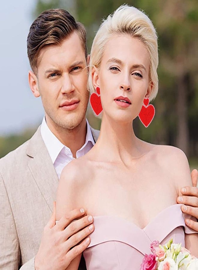 ARATLENCH Heart Earrings for Women Hypoallergenic Beaded Statement Dangle Earrings Boho Handmade Red Love Heart Bead Drop Dangling Earrings Valentine’s Day Earrings Jewelry Gift, Acrylic, beads - Image 5