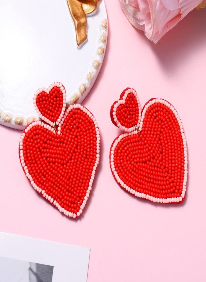 ARATLENCH Heart Earrings for Women Hypoallergenic Beaded Statement Dangle Earrings Boho Handmade Red Love Heart Bead Drop Dangling Earrings Valentine’s Day Earrings Jewelry Gift, Acrylic, beads - Image 4